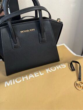 Michael Kors Black Leather Mini Satchel with Gold Hardware